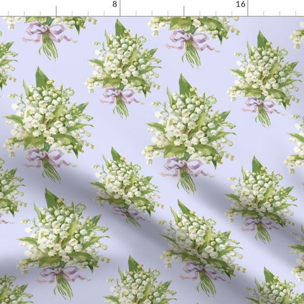 Lily Of The Valley Fabric - Muguet On Blue Violet By Lilyoake - Vintage Floral Lily Of The Valley Cotton Fabric By The Yard With Spoonflower
