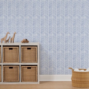 Blue Chevron Wallpaper Freeform Arrows Large In Blue By Domesticate Custom Printed Removable Self Adhesive Wallpaper Roll by Spoonflower image 7