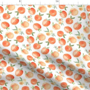 Peaches Fabric - Painted Peaches By Gingerlous - Peaches Summer Fruit Juicy White Orange Kitchen Cotton Fabric By The Yard With Spoonflower
