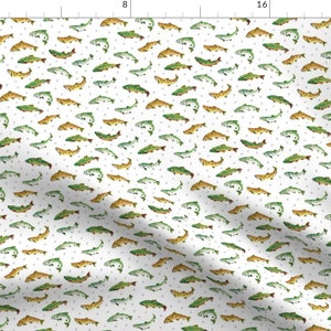 Gone Fishing Fabric by the Yard. Quilting Cotton, Organic Knit