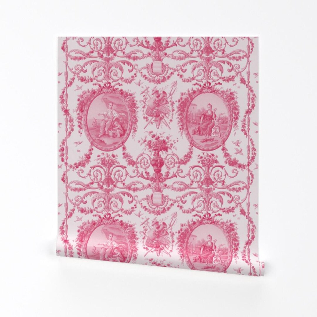 Rococo Pink Floral Removable Peel and Stick Wallpaper - Country Damask ...