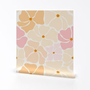 Carta da parati rimovibile con motivo floreale retrò - Fiori pastello rosa, gialli e arancioni - Decorazione murale - Grandi fiori pastello di webvilla
