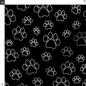 Paw Prints Fabric - Doggy Paw Outlines By Thinlinetextiles - Black White Dog Cat Kids Bandana Cotton Fabric By The Yard With Spoonflower imagen 3
