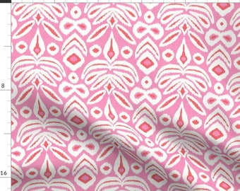 Pink Ikat Fabric - Valentine Bloom Ikat by danika_herrick - Pink Cream Red Summer Tropical Global Worldly  Fabric by the Yard by Spoonflower