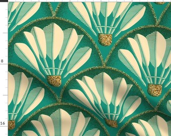 Art Deco Badminton Fabric - Art Deco Shuttlecock by kuriyamadesigns - Sports Feathers Art Nouveau Scallop Fabric by the Yard by Spoonflower
