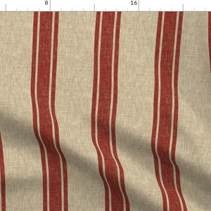 Red Beige Stripes Fabric - Large Western Ticking Stripe - Red By Thecalvarium - Vintage Stripe Cotton Fabric By The Yard With Spoonflower