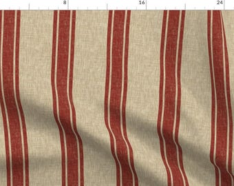 Red Beige Stripes Fabric - Large Western Ticking Stripe - Red By Thecalvarium - Vintage Stripe Cotton Fabric By The Yard With Spoonflower