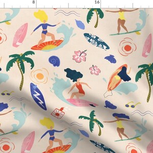 Surfs Up Fabric - Surfing Girl Beachy By Lidiebug - Surf Summer Beach Surfing Ocean Sport Cotton Fabric By The Yard With Spoonflower