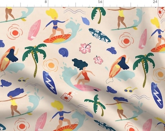 Surfs Up Fabric - Surfing Girl Beachy By Lidiebug - Surf Summer Beach Surfing Ocean Sport Cotton Fabric By The Yard With Spoonflower