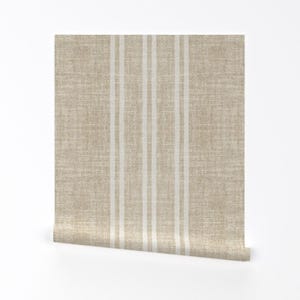 Carta da parati rimovibile Peel and Stick a strisce invecchiate - Strisce di tela francese beige - Decorazione murale - Strisce egee di holli_zollinger