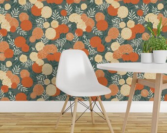 Floral Wallpaper - Marigold Vintage By Mojavebloomstudio - Floral Custom Printed Removable Self Adhesive Wallpaper Roll by Spoonflower