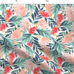 Blush Pink Parrots Fabric - Floral Parrot  by indybloomdesign - Watercolor Pastel Tropical Lush Palms Fabric by the Yard by Spoonflower