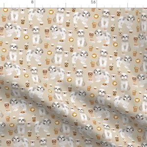 Shih Tzu Lattee Fabric - Shih Tzu Coffee Toy Breeds Dog - Khaki By Petfriendly - Shih Tzu Coffee Cotton Fabric by the Yard with Spoonflower