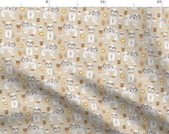 Shih Tzu Lattee Fabric - Shih Tzu Coffee Toy Breeds Dog - Khaki By Petfriendly - Shih Tzu Coffee Cotton Fabric by the Yard with Spoonflower