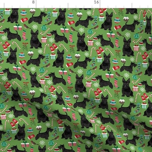 Scottish Terrier Fabric - Black Scottish Terrier Dog Green Christmas Scottie Dog By Petfriendly - Cotton Fabric by the Yard with Spoonflower
