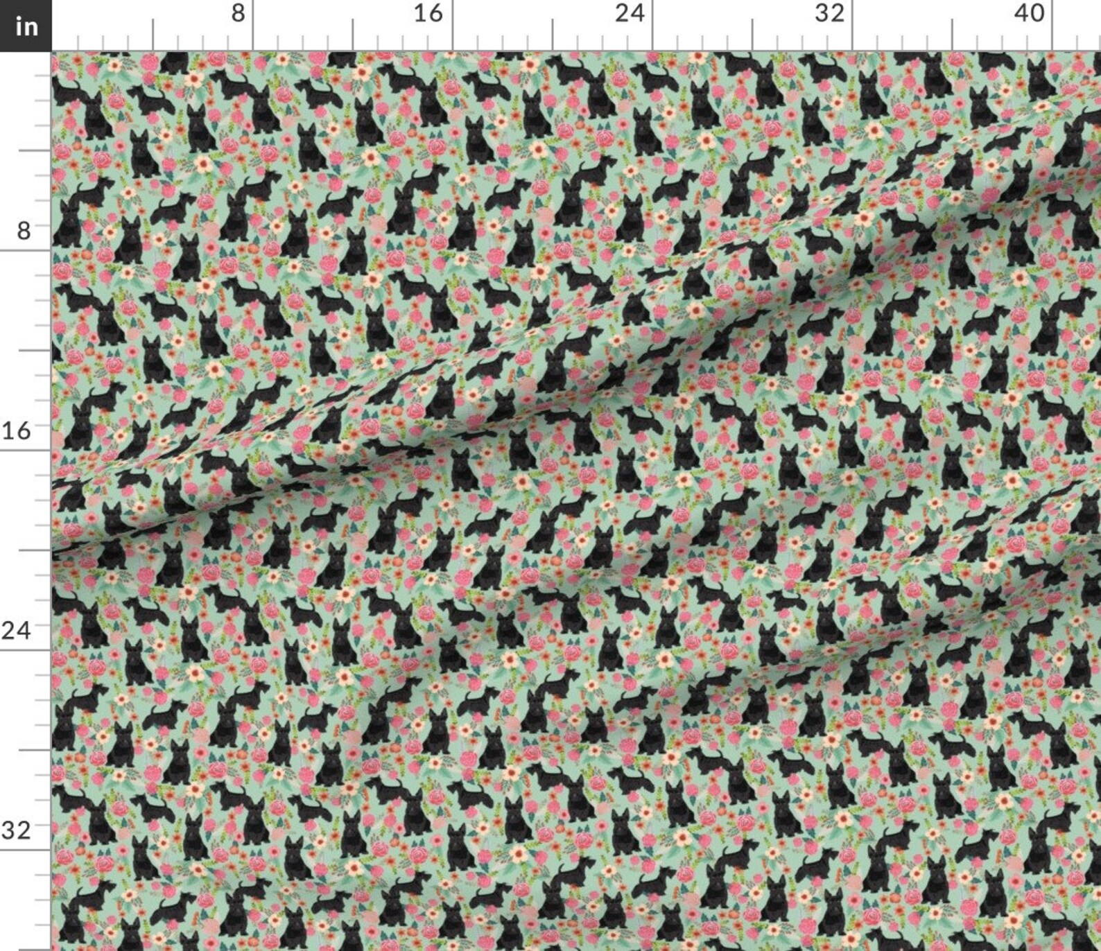 Black Scottie Dog Fabric Scottie Dog Florals Scottish | Etsy