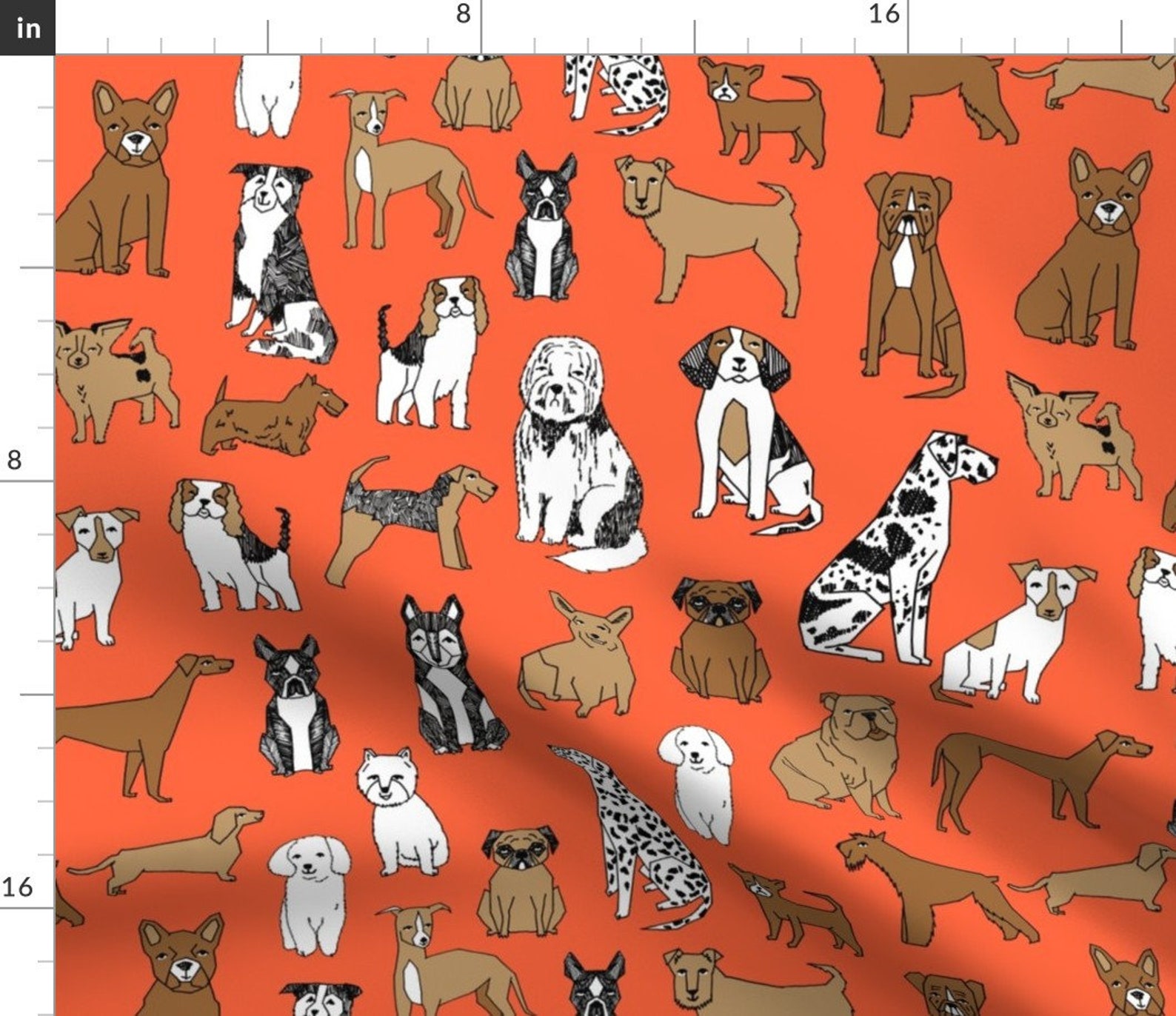Dog Fabric Dogs // Orange Dogs Pets Pet Dog Bulldog Terrier Etsy