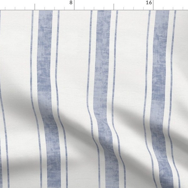 Linen Blue Stripes Fabric - Aegean Bold Ticking Stripe Distressed By Holli Zollinger - Linen Cotton Fabric By The Yard With Spoonflower