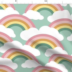 Spring Rainbow Fabric - Spring Rainbow Scallop Blue Sky By Weavingmajor - Kids Spring Rainbow Cotton Fabric By The Yard With Spoonflower