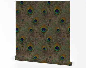 Peacock Wallpaper - The Great Wall Of Peacock By Peacoquettedesigns - Custom Printed Removable Self Adhesive Wallpaper Roll by Spoonflower