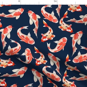 Tissu Coton Fin Imprimé Carpes Koï Orange - 20m, Motif Poissons Déco & Vêtements