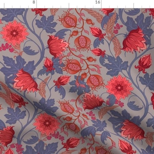 Chintz Red Floral Illustration Fabric - Autumn Chintz By Amyjacobusdesign - Chintz Floral Cotton Fabric By The Yard With Spoonflower