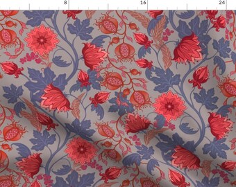 Chintz Red Floral Illustration Fabric - Autumn Chintz By Amyjacobusdesign - Chintz Floral Cotton Fabric By The Yard With Spoonflower
