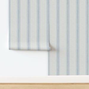 Blue Ticking Stripe Peel and Stick Wallpaper - French Farmhouse Country Rustic - Removable Wall Decor Art - French Provincial by kittenlane image 4