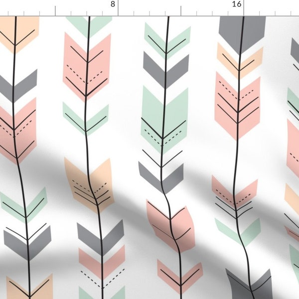 Fletching Arrows Fabric - Arrows / Pink,Grey,Mint,Peach Custom Fabric By Little Arrow Design - Cotton Fabric By The Yard with Spoonflower
