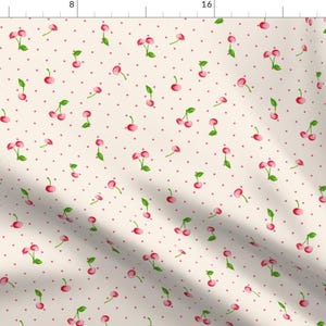 Cherry Polka Dots Fabric - Larageorgine Vintage Cherry Polka By Larageorgine - Cherry Polka Dots Cotton Fabric By The Yard With Spoonflower