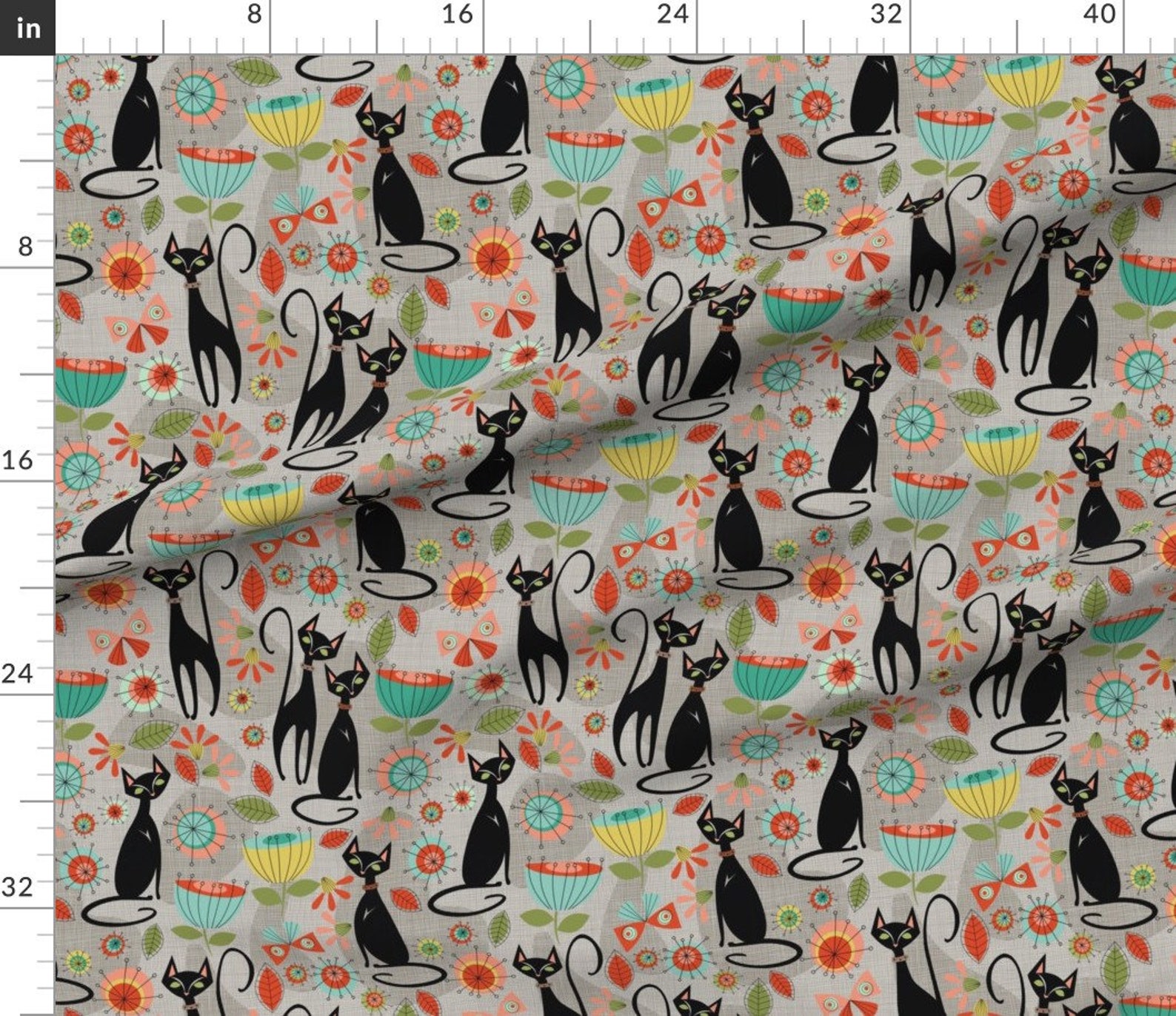 MCM Fabric Mid Century Cats by Cjldesigns Retro Vintage - Etsy