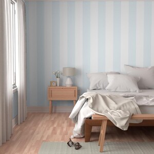Stripe Peel and Stick Wallpaper - Soft Colors Pastel Blue Wide Large Stripe - Removable Wall Decor Art - Pale Blue And White by ellencarroll image 5