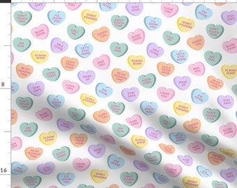 Valentines Day Fabric - Social Distance Conversation Hearts By Mariafaithgarcia - Purple Teal Cotton Fabric By The Yard With Spoonflower