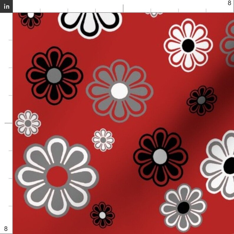 Fun Bright Floral Print Fabric Flower Retro Mod 60s Daisy Etsy