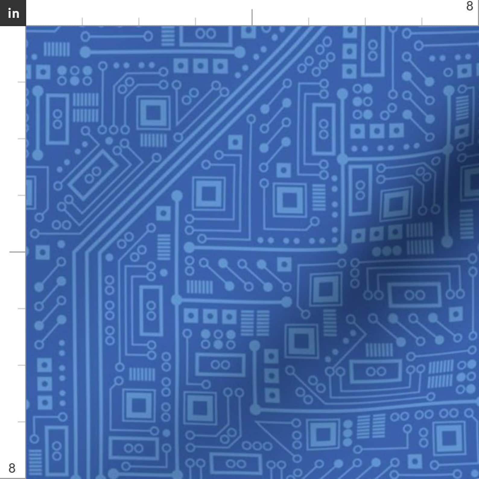 Computer Fabric - Robot Circuit Board (blue) by Robyriker - Computer ...
