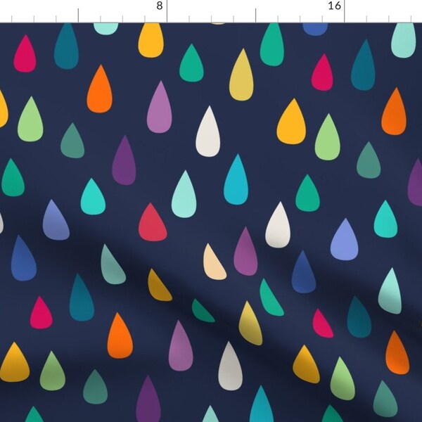 Bright Raindrops Fabric - Raindrops Jewelled  by ceciliamok - Jewel Tones Navy Rainbow Novelty Multicolor Fabric by the Yard by Spoonflower