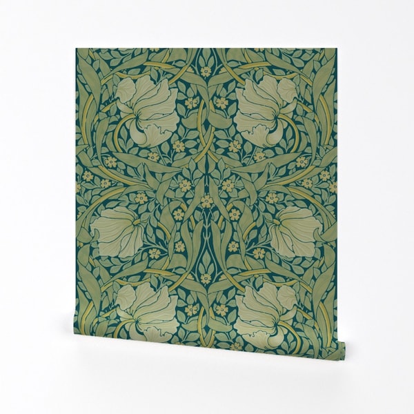Victoriaans behang - Antiqued Pimpernel door peacoquettedesigns - Engelse William Morris Verwisselbare Peel en Stick Wallpaper door Spoonflower