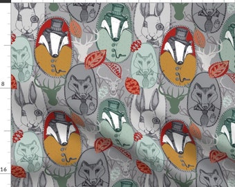 Woodland Portrait Fabric - Forest Family Frames By Slumbermonkey- Woodland Fox Badger Deer Rabbit Cotton Fabric By The Yard With Spoonflower