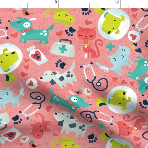 Vet Fabric - Happy Vet Visit By Cynthiafrenette - Medical Professions Veterinary Doctor Animals Cotton Fabric By The Yard With Spoonflower