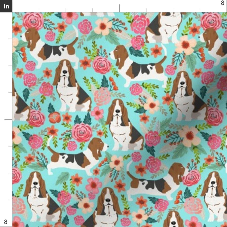 Basset Hound Fabric Basset Hound Vintage Floral Dog Fabric Etsy