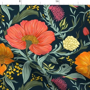 Whimsical Floral Fabric - Midnight Botanica by ketikayo - Bold Hand Drawn Botanical Garden Modern Florals Fabric by the Yard by Spoonflower