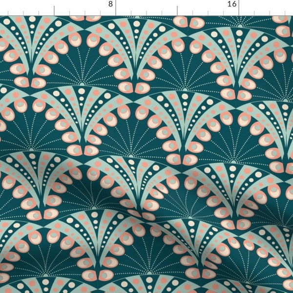 Art Deco Fabric - Art Deco Peacock Feathers - Tender Spring By Lilalunis- Exotic Retro Home Decor Cotton Fabric By The Yard With Spoonflower