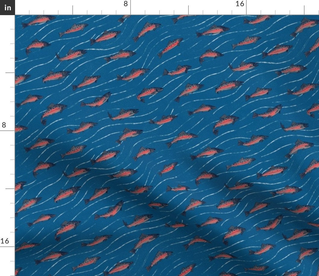 Salmon Fabric Upstream Salmon by Caleb Luke Lin Salmon Etsy