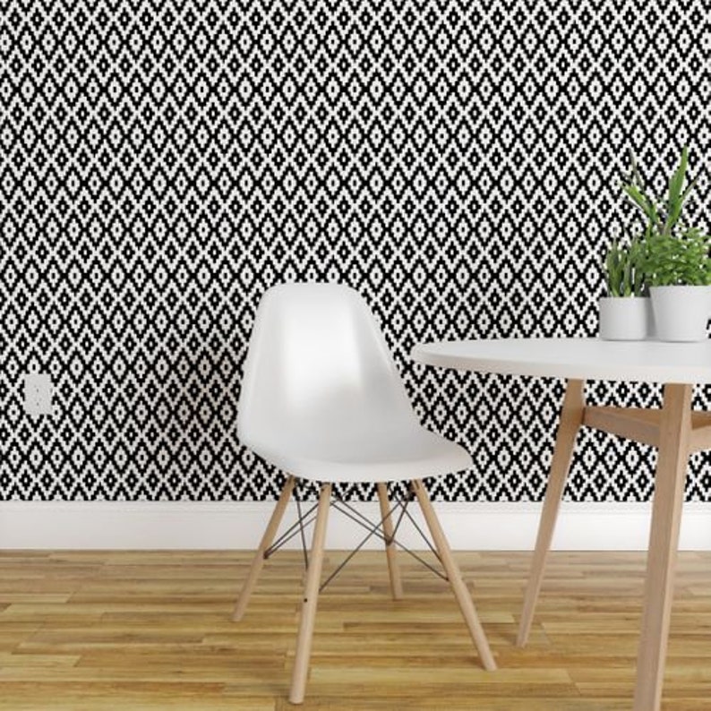 Modern Kilim Wallpaper Kilim By Gomboc Black and White Large Scale Custom Printed Removable Self Adhesive Wallpaper Roll by Spoonflower