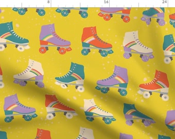 Roller Skating Rainbow Fabric - Rainbow Roller Skate By Aralma - Roller Skating Groovy Yellow Cotton Fabric By The Yard With Spoonflower