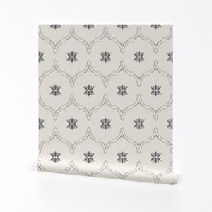 Wildflower Removable Peel and Stick Wallpaper -  Geometric Bohemian Boho Ogee - Wall Art Wall Decor - Jasmine In Gray by holli_zollinger
