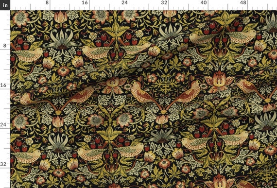 Navy Strawberry Thief: Velvet William Morris Upholstery Fabric by the yard  / Historic Velvet Home Fabric / High End Upholstery Velvet