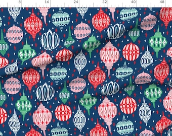 Christmas Extra Wide Sateen Fabric Holidays Vintage Baubles Scandi Mcm Festive Fabric By The Yard Retro Ornaments Large by scarlet_soleil