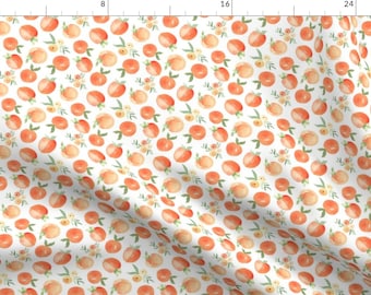 Peaches Fabric - Painted Peaches By Gingerlous - Peaches Orange White Summer Fruit Juicy Kitchen Cotton Fabric By The Yard With Spoonflower
