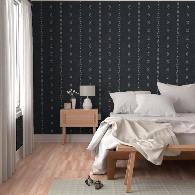 ストライプ壁紙 - Holli Zollingerによるフレンチリネンジオストライプダーク - Spoonflowerによるカスタムプリント剥がせる粘着壁紙ロール 画像 5